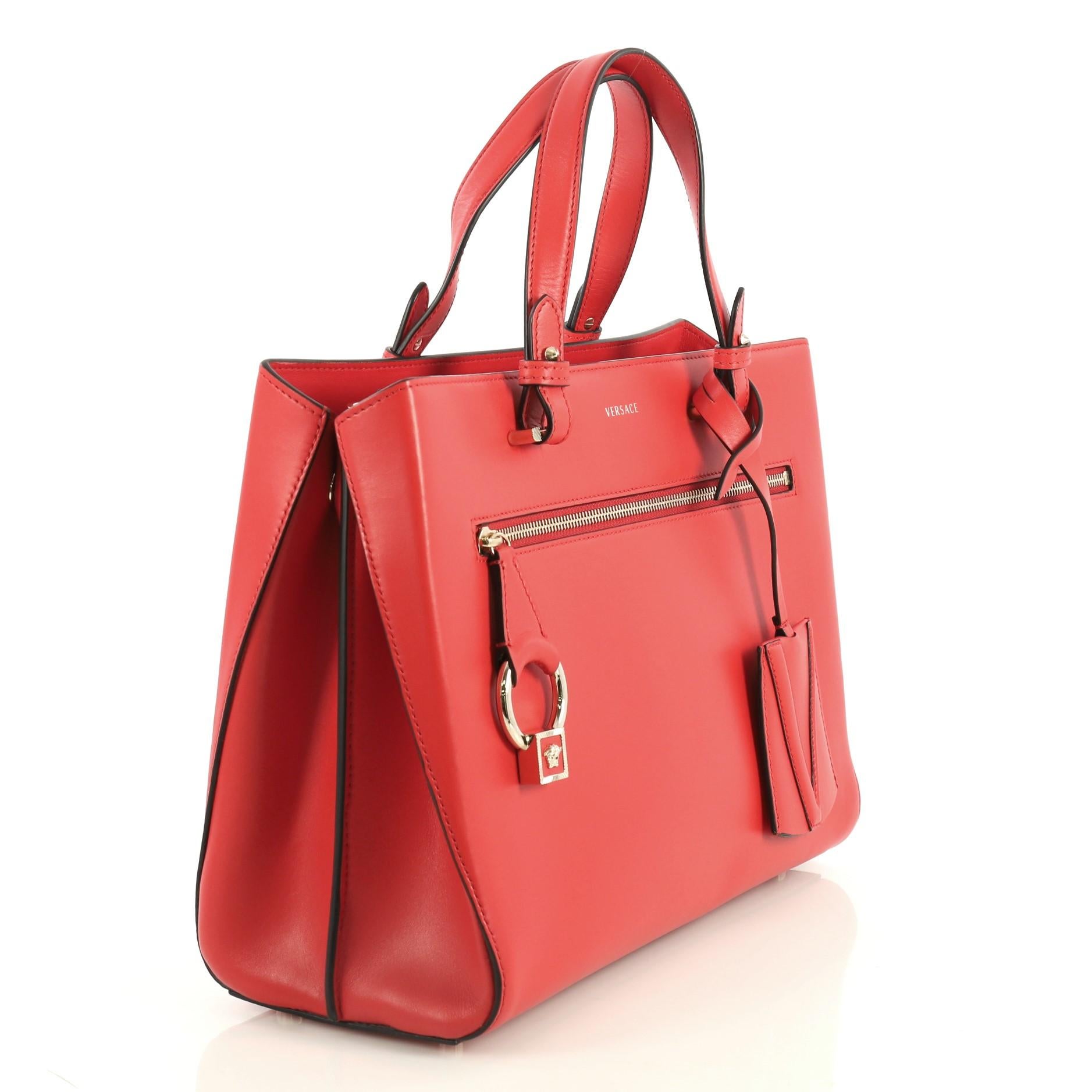 Red Versace DV One Tote Leather Medium 
