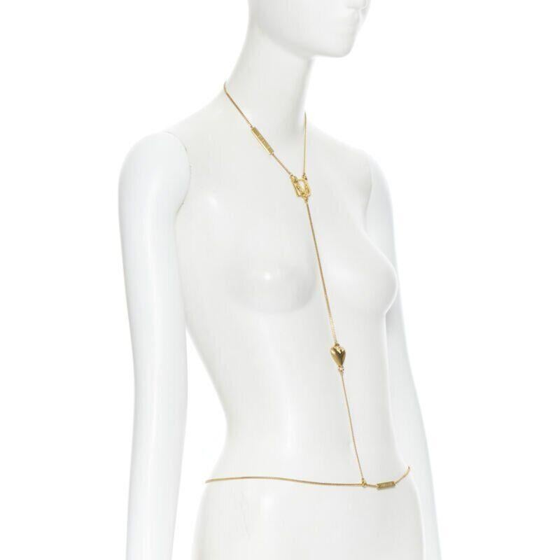VERSACE DV Virtus Love Heart logo plate Medusa gold-tone bodychain necklace In New Condition In Hong Kong, NT