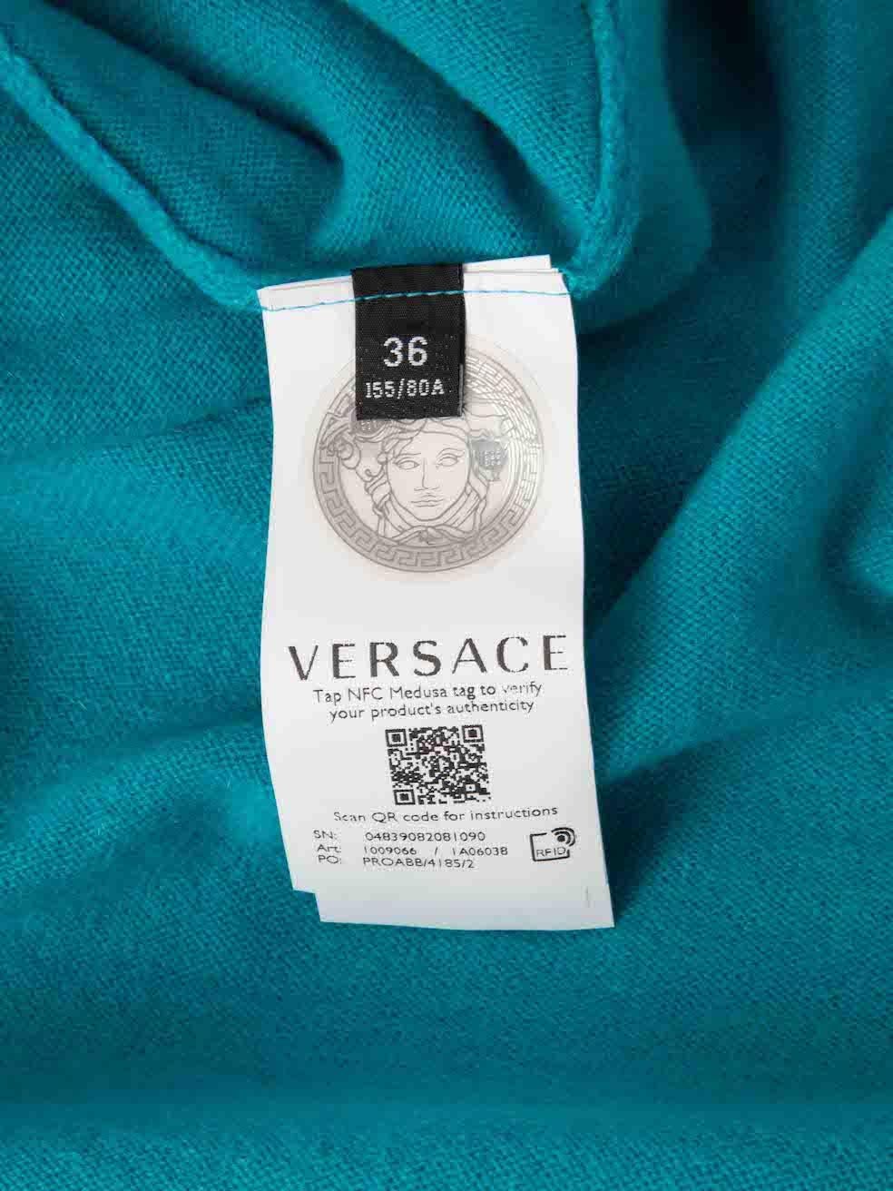 Versace Dylan Turquoise Cashmere Medusa Crop Knit Cardigan Size XXS For Sale 2