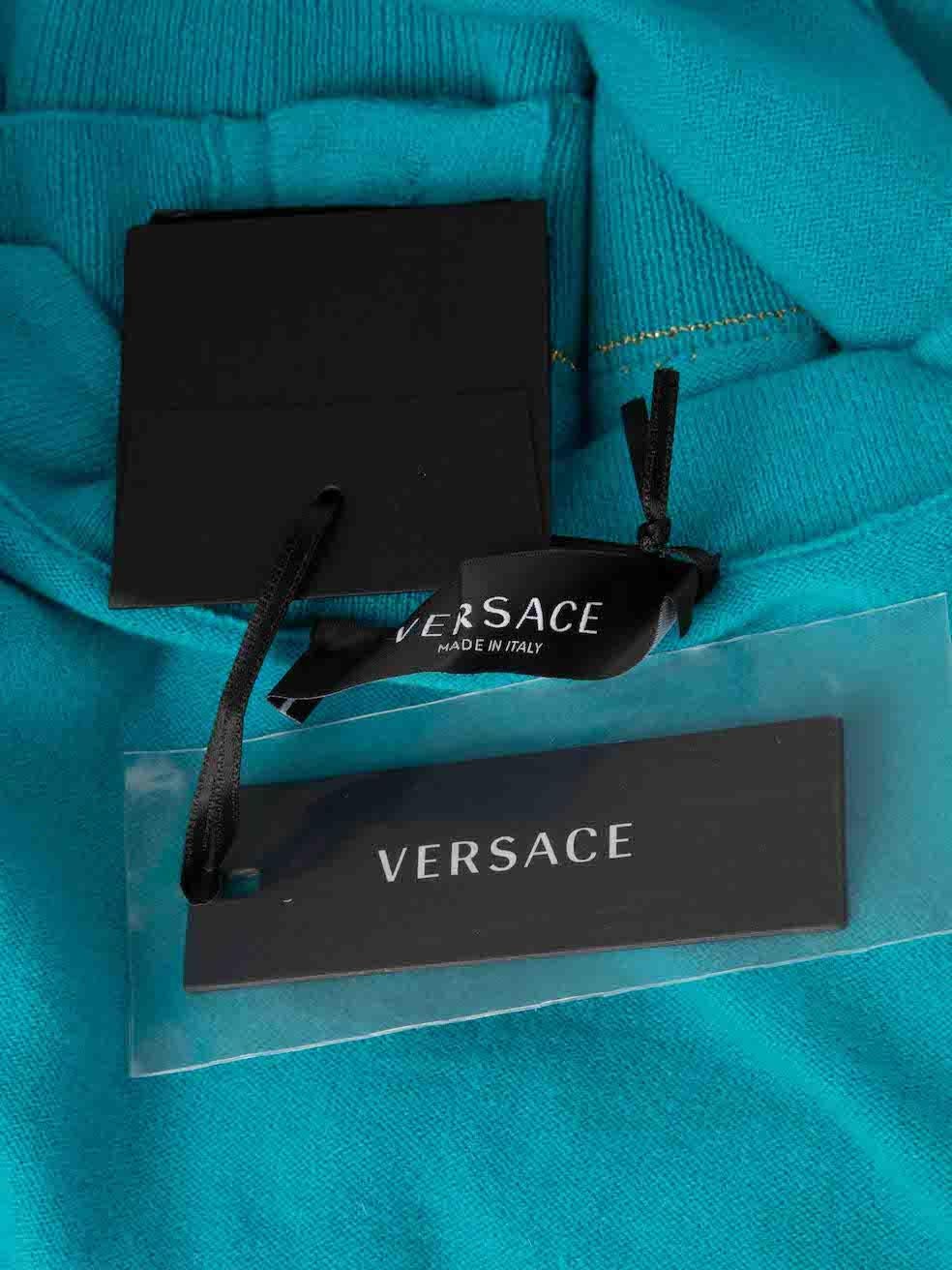 Versace Dylan Turquoise Cashmere Medusa Crop Knit Cardigan Size XXS For Sale 3