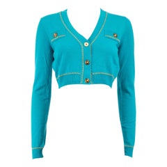 Chaqueta de punto Versace Dylan Turquesa Cachemira Medusa Crop Talla XXS