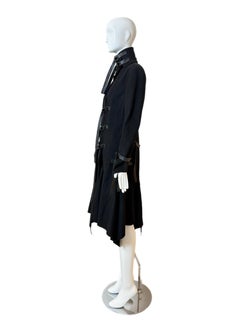 VERSACE Early 00's Vintage Black Bondage Leather Accent Coat Jacket Belt