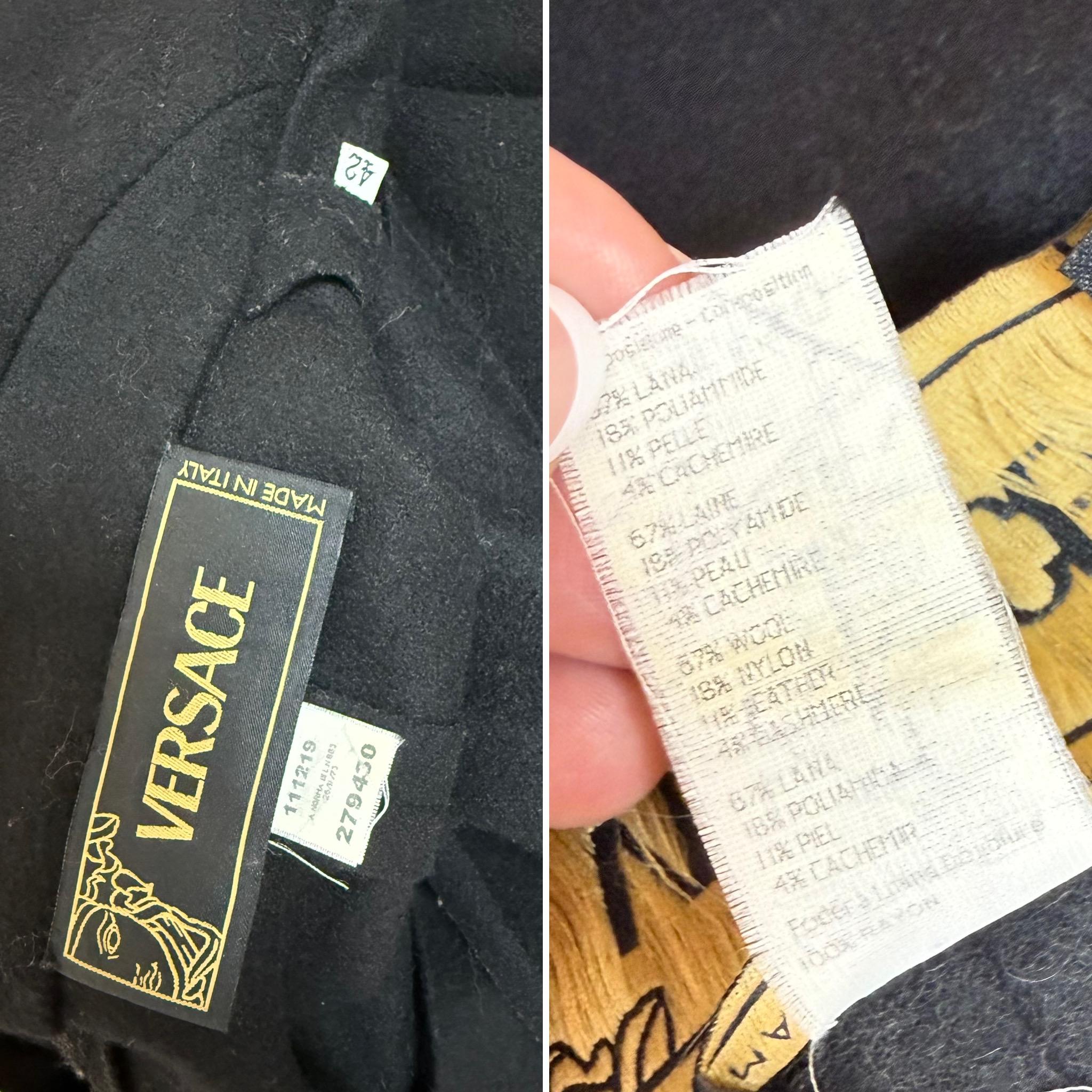 VERSACE Early 00's Vintage Black Bondage Leather Accent Coat Jacket Belt en vente 3