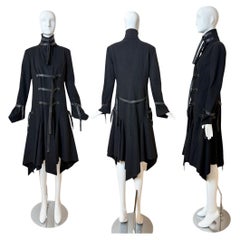 VERSACE Early 00's Vintage Schwarz Bondage Leder Akzent Mantel Jacke Gürtel
