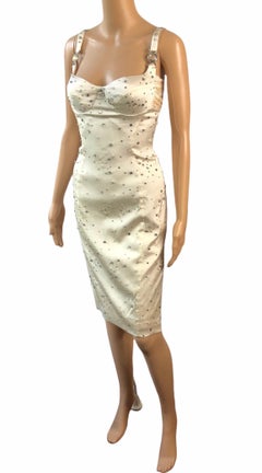 Versace Early 2000's Bustier Swarovski Embellished Medusa Logo Evening Dress