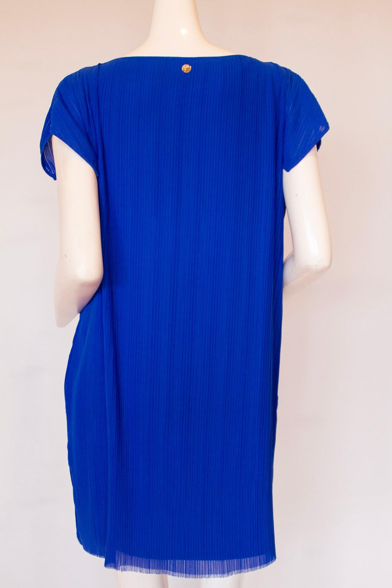 Versace Electric Blue Pleated Dress  In Excellent Condition In Kingston, NY