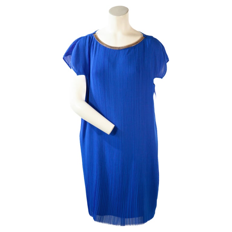 Versace Electric Blue Pleated Dress For Sale at 1stDibs