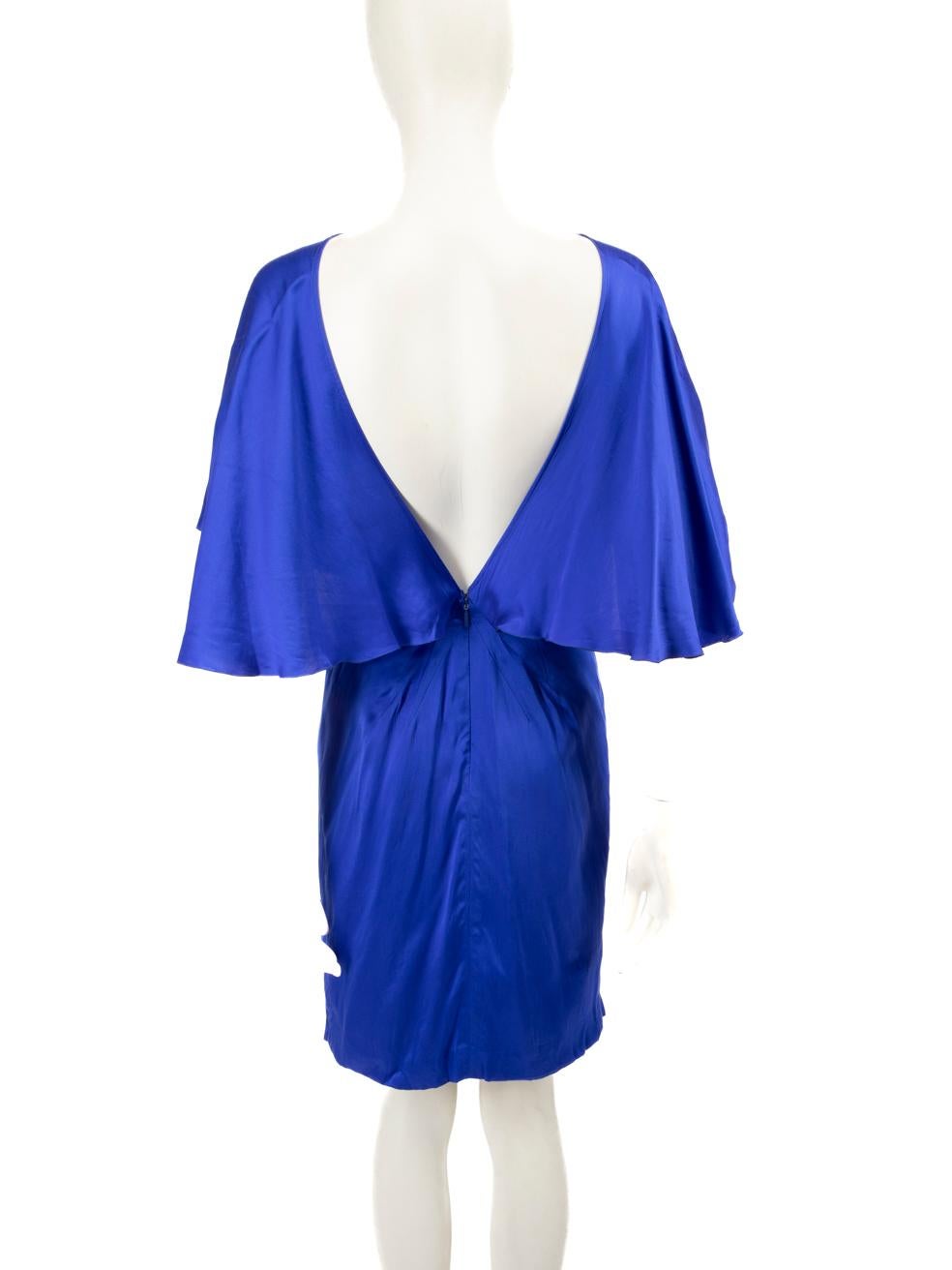 Versace Electric Blue Silk Short Sleeve Dress Size M In Good Condition For Sale In London, GB