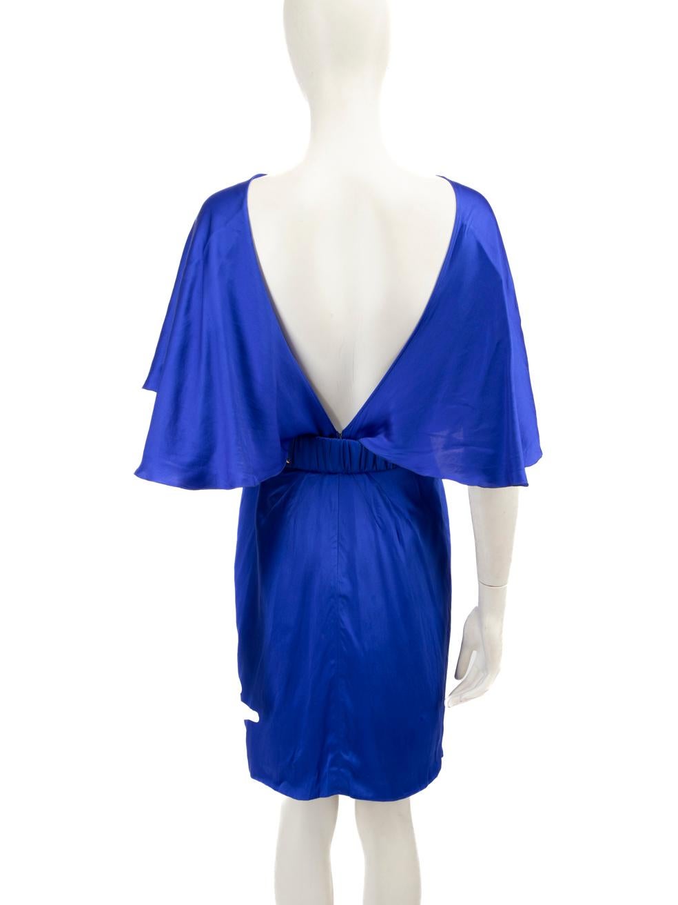 Versace Electric Blue Silk Short Sleeve Dress Size M In Good Condition For Sale In London, GB