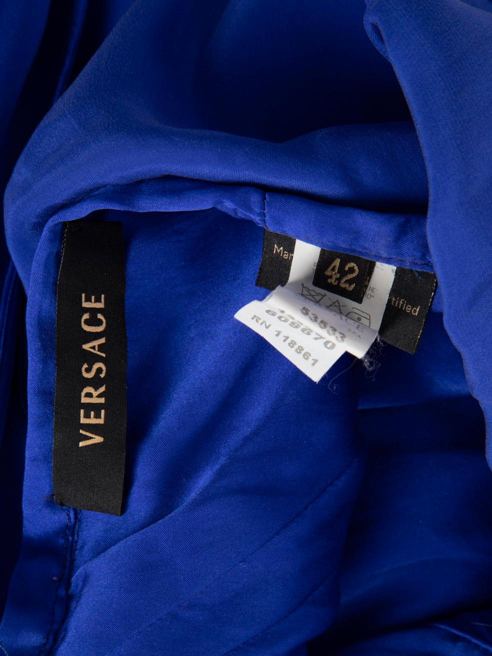 Versace Electric Blue Silk Short Sleeve Dress Size M For Sale 3