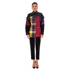 Versace Embellished Denim Jacket With Plaid Check Panels