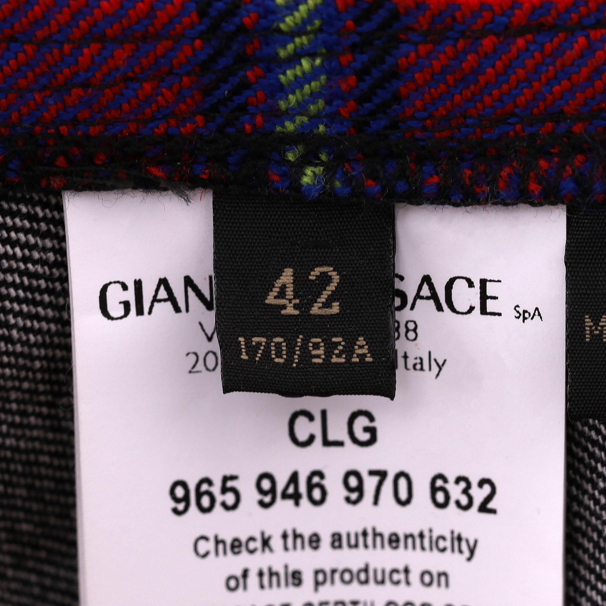 Versace Embellished Denim Jacket With Plaid Check Panels For Sale 3