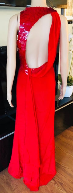 Versace Embellished Plunged Cutout Back Red Dress Gown