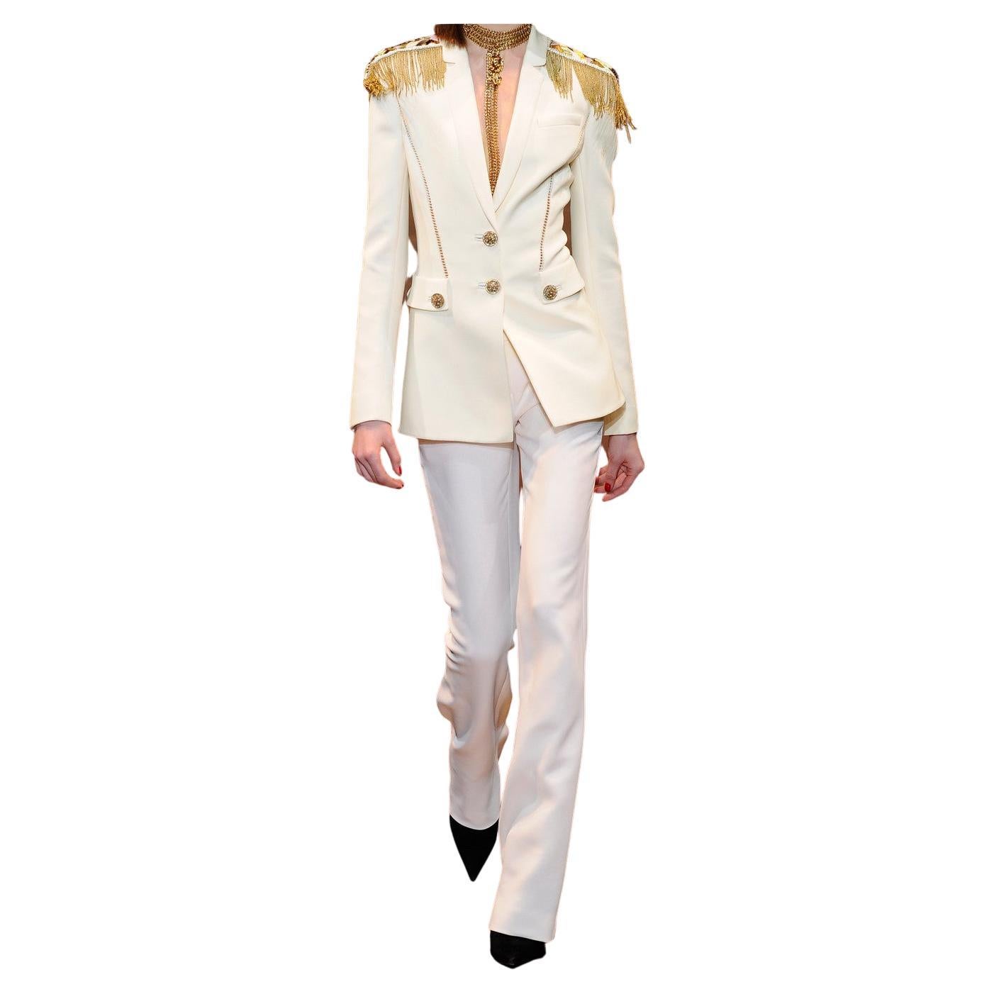 Tailleur pantalon en crêpe de soie orné Versace, Taille 42 - 6, Neuf avec étiquette en vente