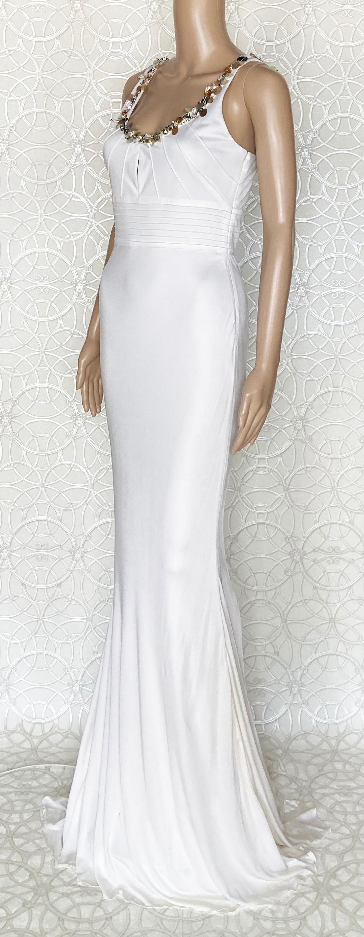NEW VERSACE CRYSTAL EMBELLISHED WHITE LONG DRESS Gown  42 - 6 For Sale 2