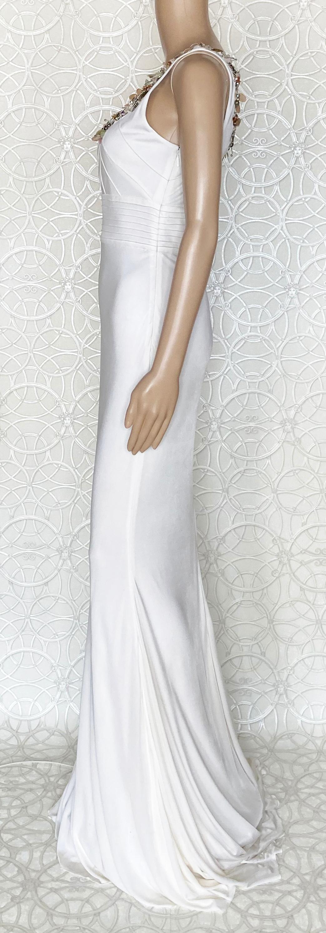 NEW VERSACE CRYSTAL EMBELLISHED WHITE LONG DRESS Gown  42 - 6 For Sale 3