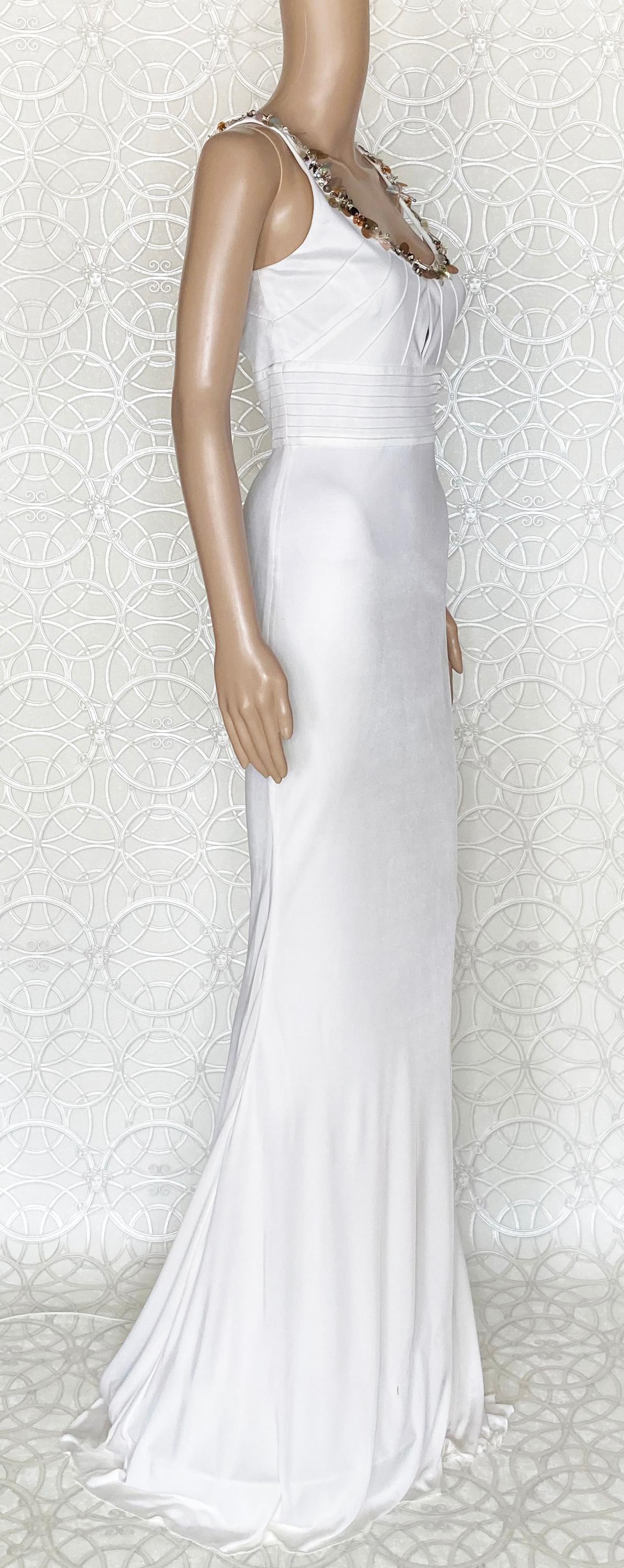 NEW VERSACE CRYSTAL EMBELLISHED WHITE LONG DRESS Gown  42 - 6 For Sale 7