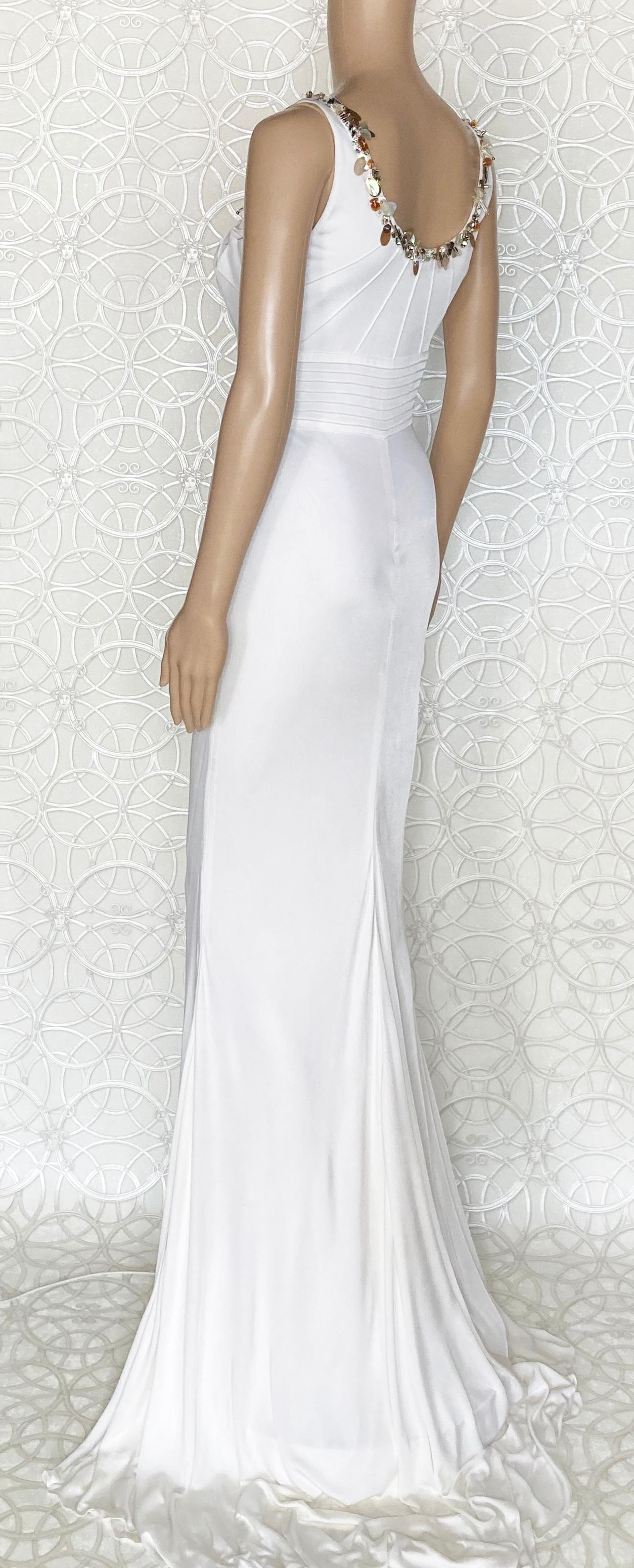 NEW VERSACE CRYSTAL EMBELLISHED WHITE LONG DRESS Gown  42 - 6 For Sale 4