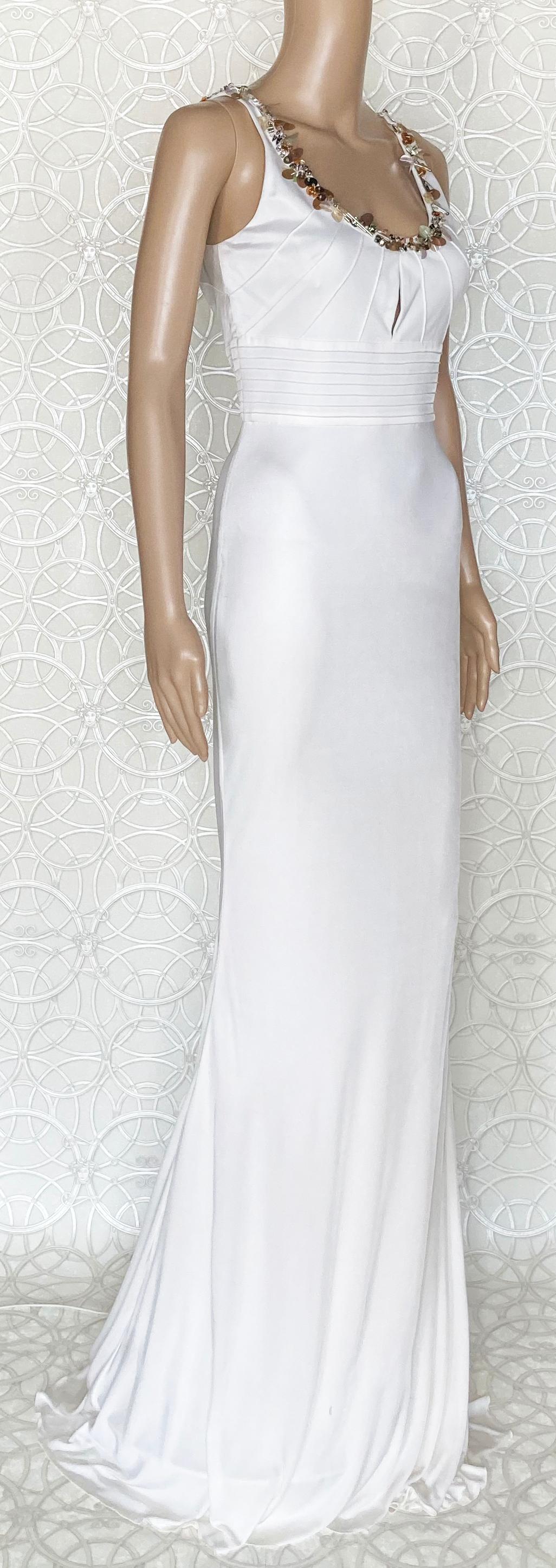 NEW VERSACE CRYSTAL EMBELLISHED WHITE LONG DRESS Gown  42 - 6 For Sale 8