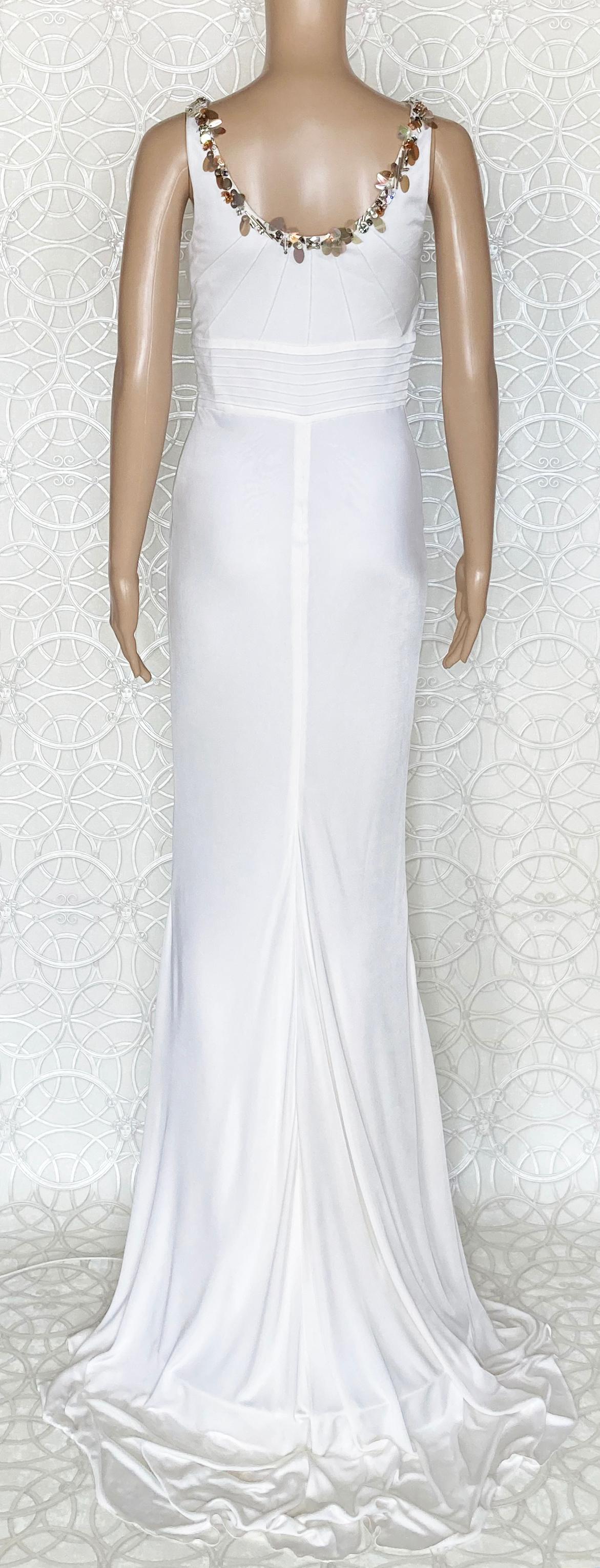 NEW VERSACE CRYSTAL EMBELLISHED WHITE LONG DRESS Gown  42 - 6 For Sale 5