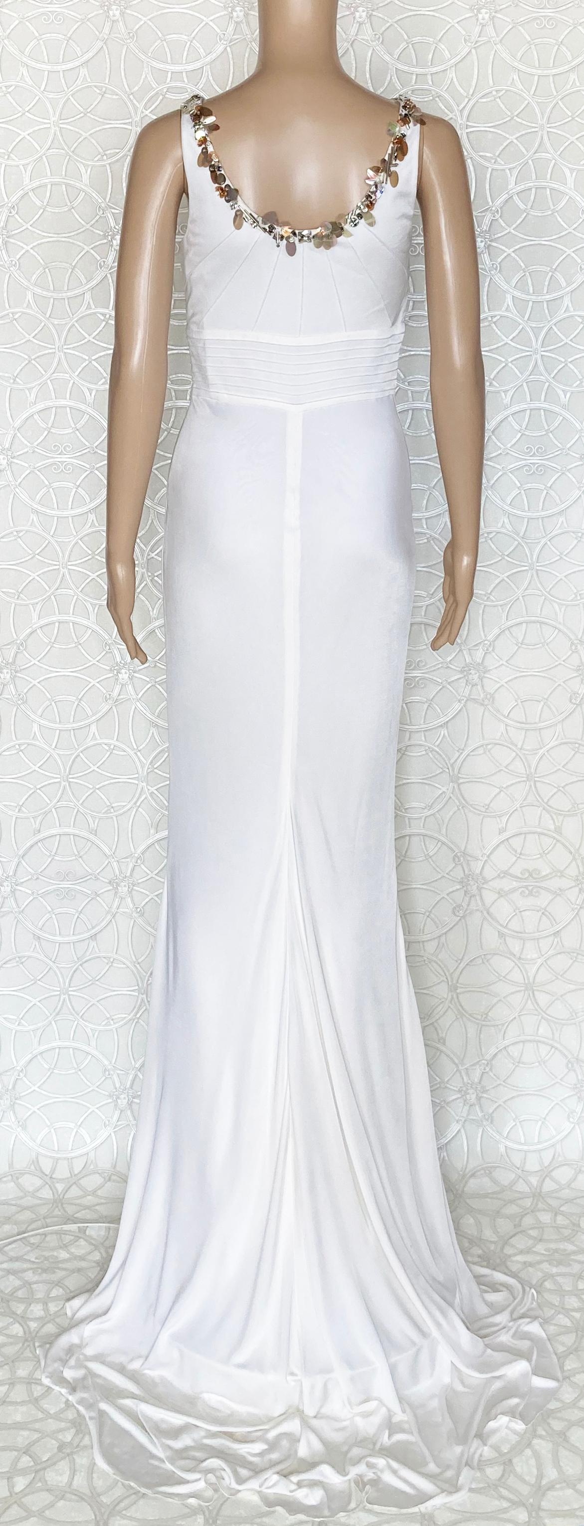 NUEVO VESTIDO LARGO BLANCO CON EMBELLECEDORES DE CRISTAL VERSACE  42 - 6 en venta 4
