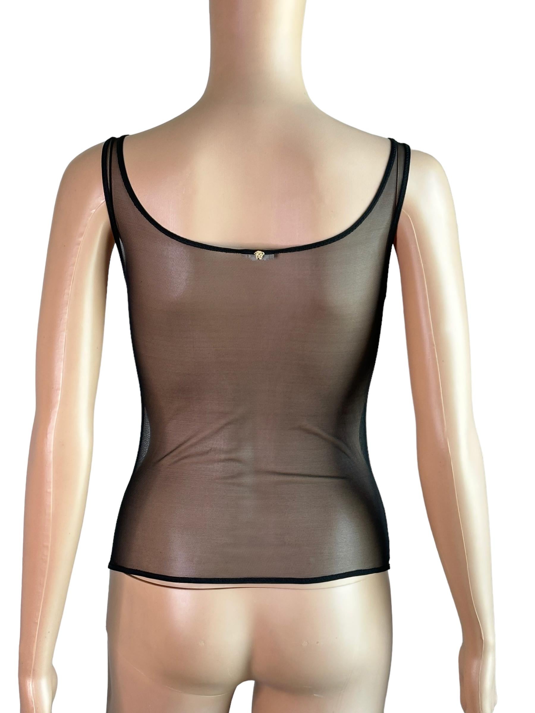 Women's Versace Embroidered Sheer Black Top For Sale