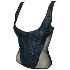 Versace Embroidered Sheer Black Top