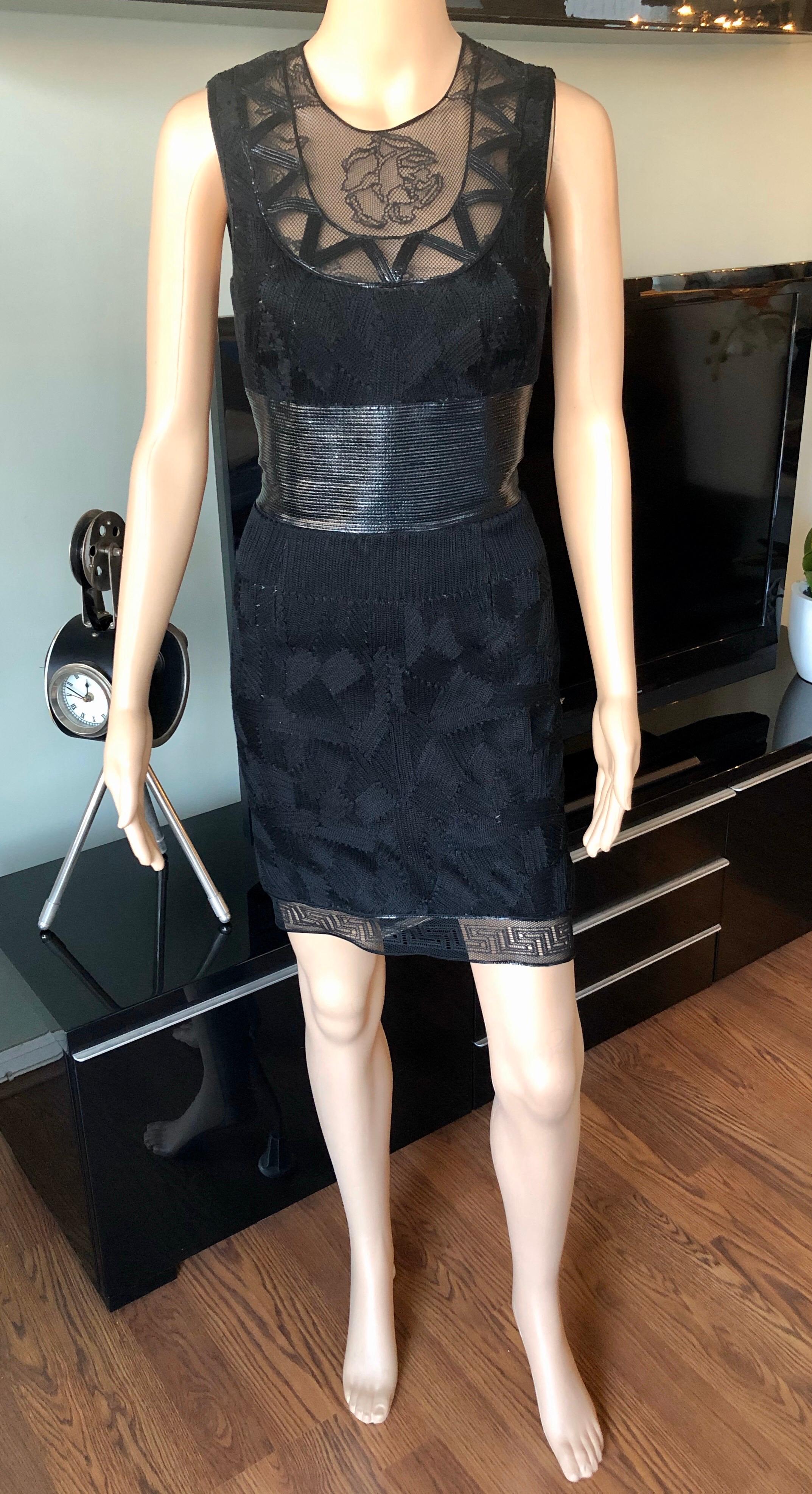 Versace Embroidered Sheer Mesh Panels Black Mini Dress In Excellent Condition In Naples, FL