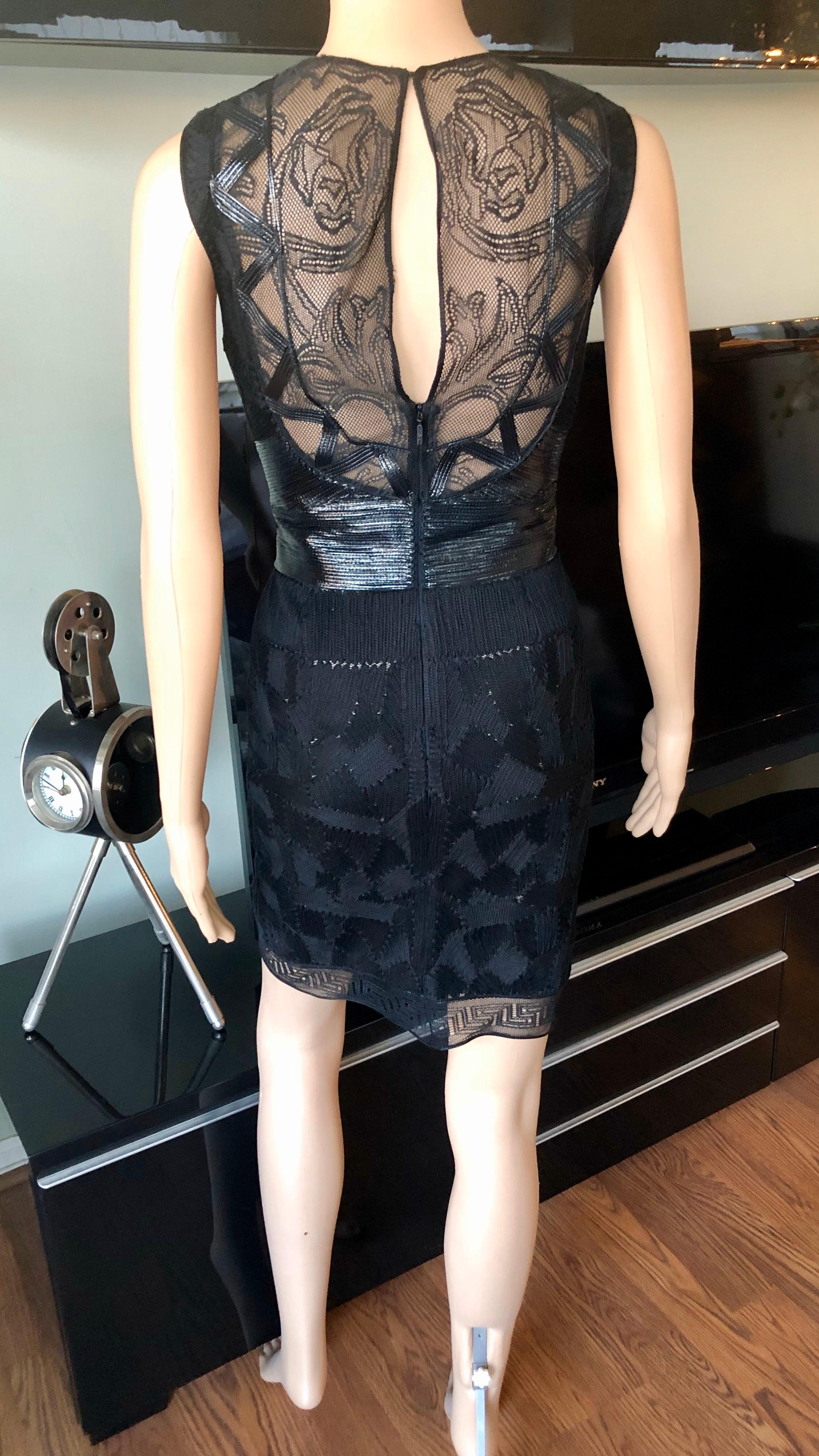 Women's Versace Embroidered Sheer Mesh Panels Black Mini Dress