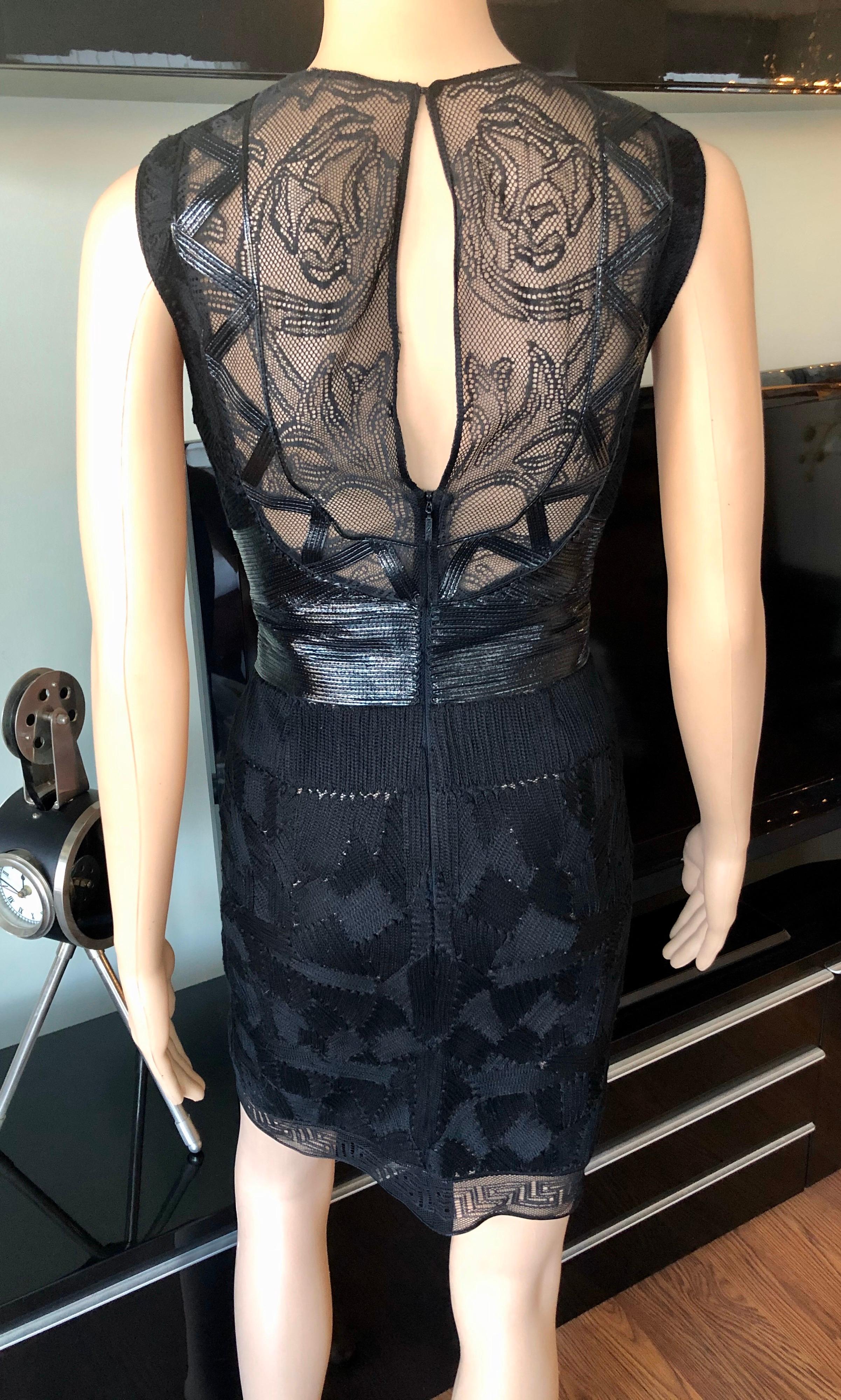 Versace Embroidered Sheer Mesh Panels Black Mini Dress 1