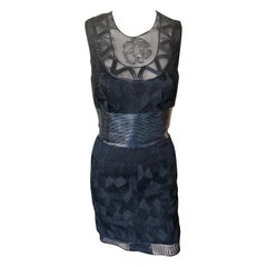 Versace Embroidered Sheer Mesh Panels Black Mini Dress