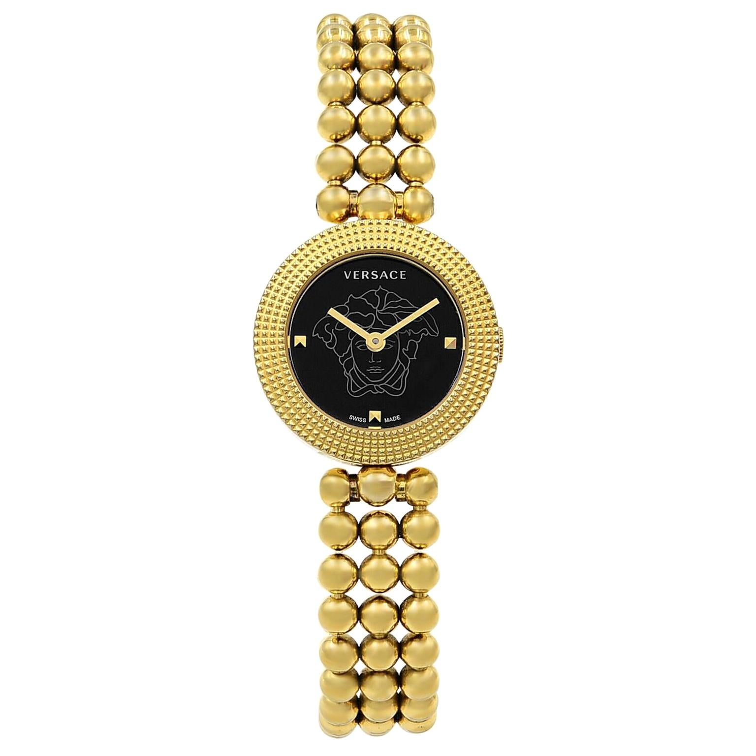 Versace Eon Soiree Gold Tone Black Dial Steel Quartz Ladies Watch 94Q80D008 S080