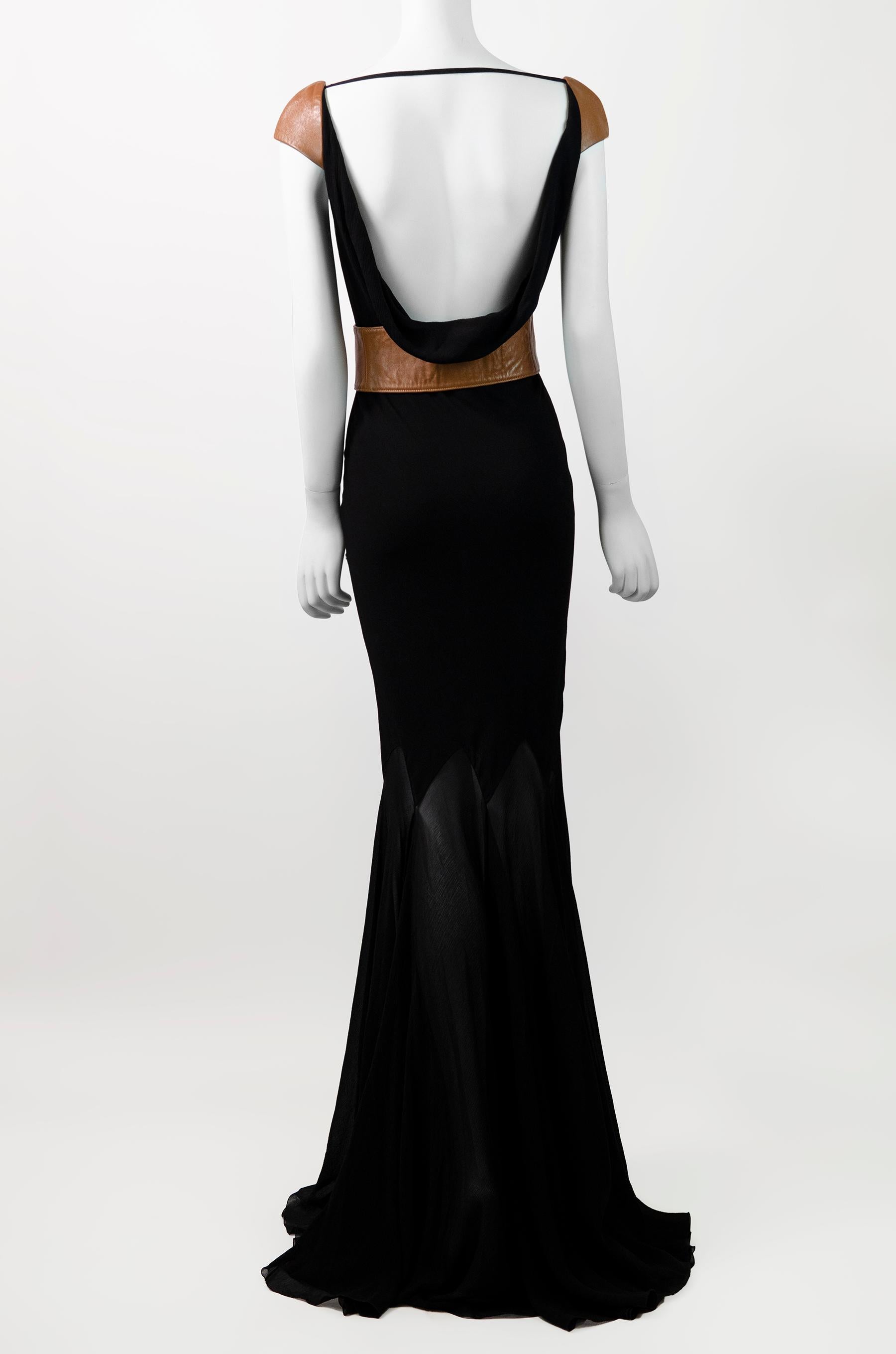 Black VERSACE F/W 2001 Silk and Leather Runway Gown