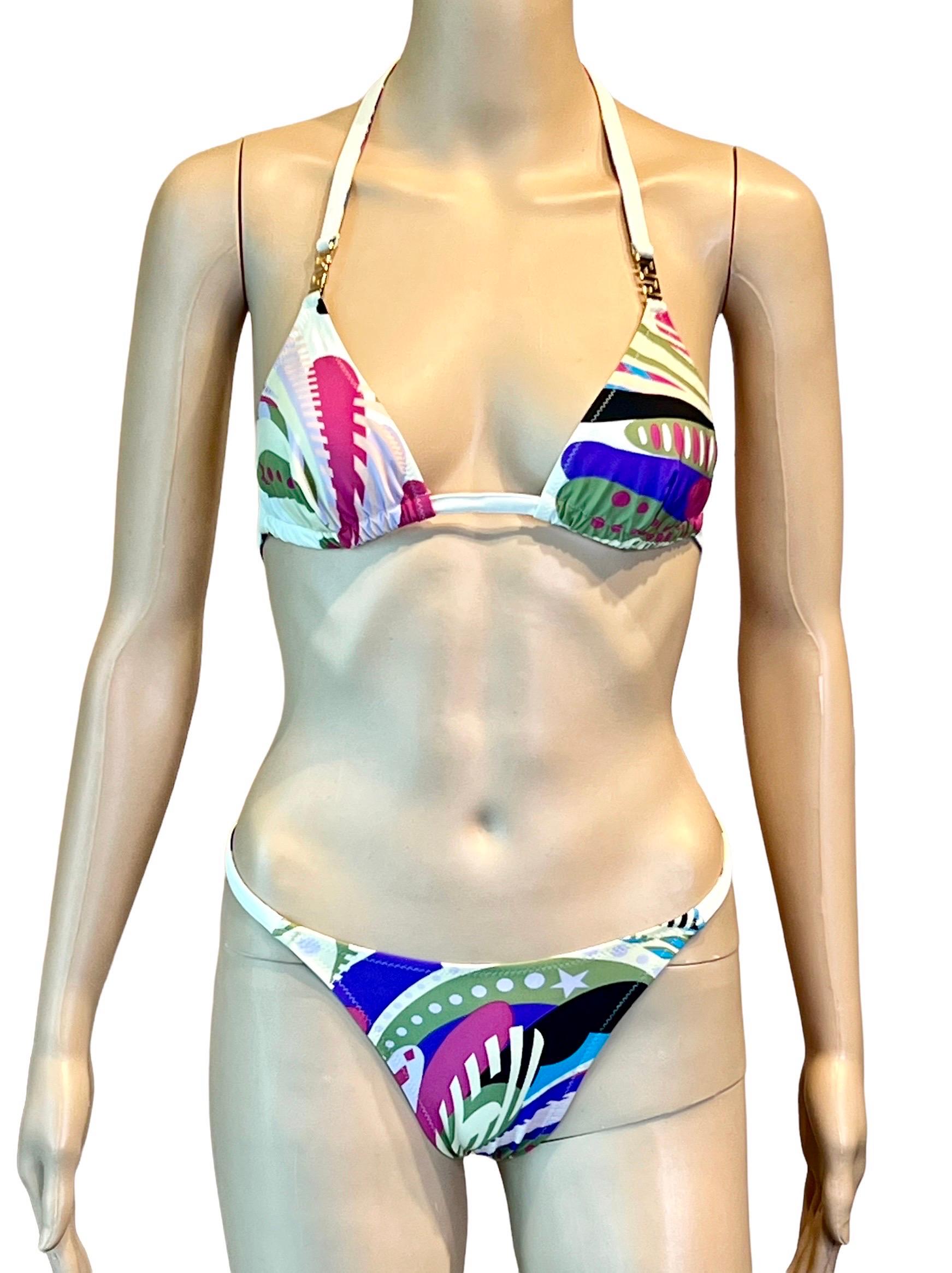 Versace F/W 2002 Floral Print Bikini Swimsuit Swimwear & Beach Dress 3 Piece Set IT 44

