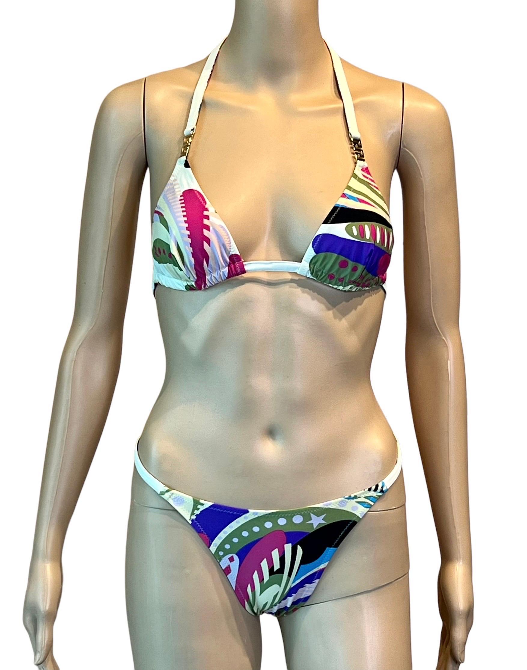 Versace F/W 2002 Floral Print Bikini Swimsuit Swimwear & Beach Dress 3 Piece Set In Good Condition In Naples, FL