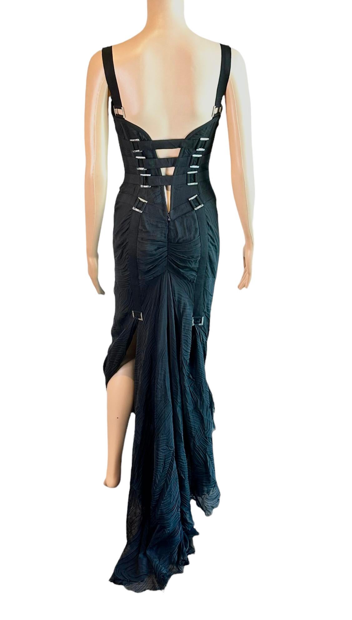 Versace F/W 2003 Bondage Bustier Buckle Detail Lace Up Black Evening Dress Gown For Sale 8