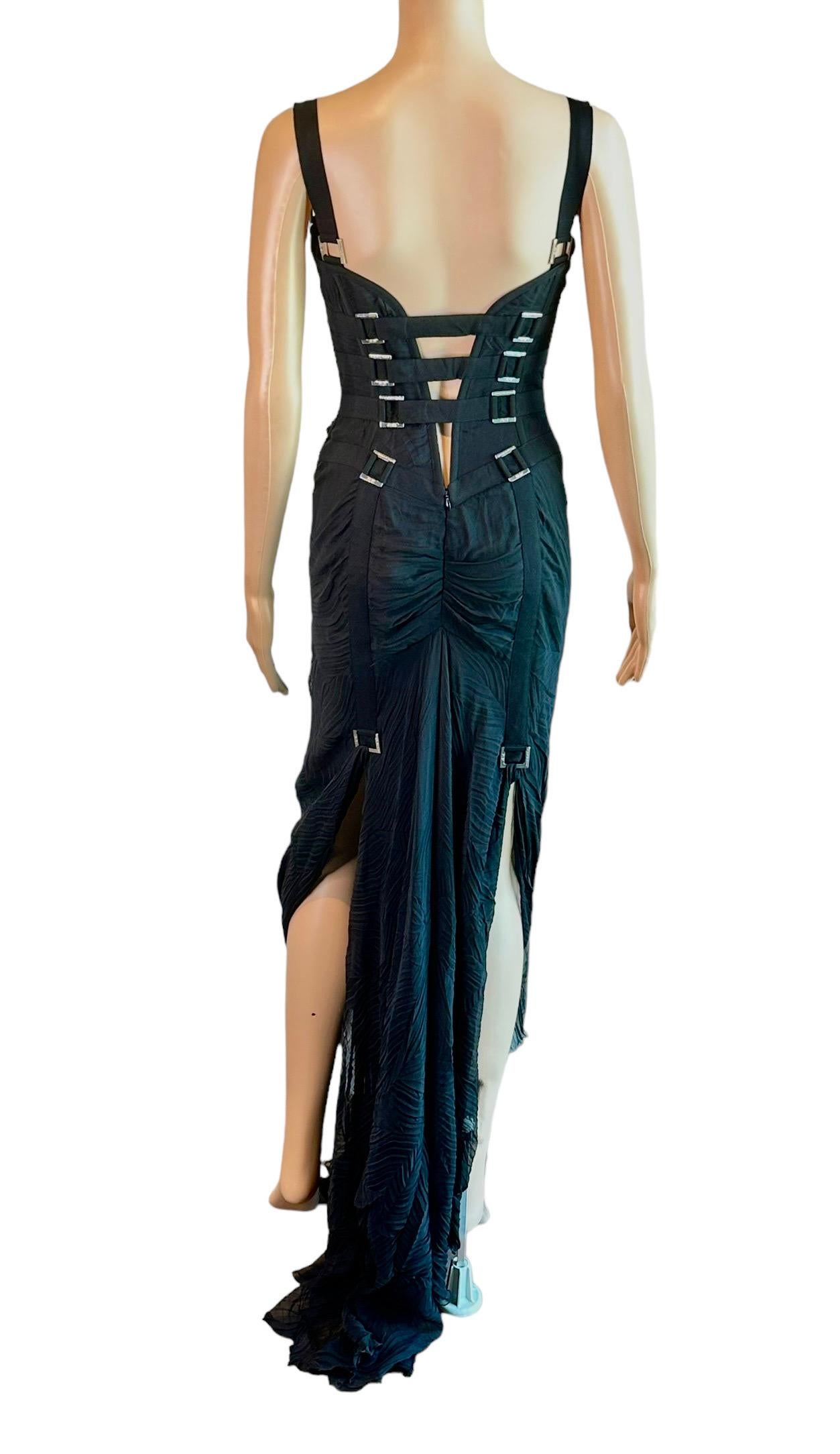 Versace F/W 2003 Bondage Bustier Buckle Detail Lace Up Black Evening Dress Gown For Sale 12