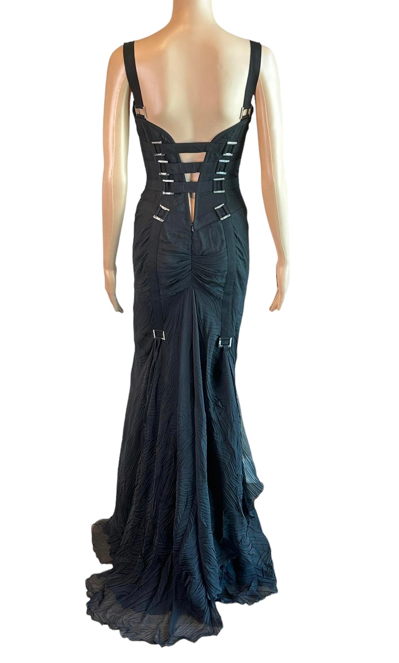 Versace F/W 2003 Bondage Bustier Buckle Detail Lace Up Black Evening Dress Gown For Sale 1