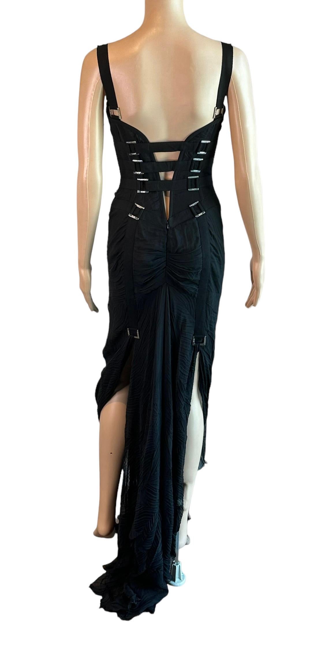 Versace F/W 2003 Bondage Bustier Buckle Detail Lace Up Black Evening Dress Gown For Sale 4