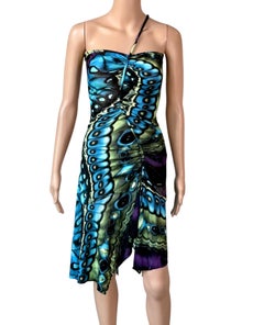 Campagne éditoriale Versace automne-hiver 2003 : robe froncée à imprimé abstrait « papillon »