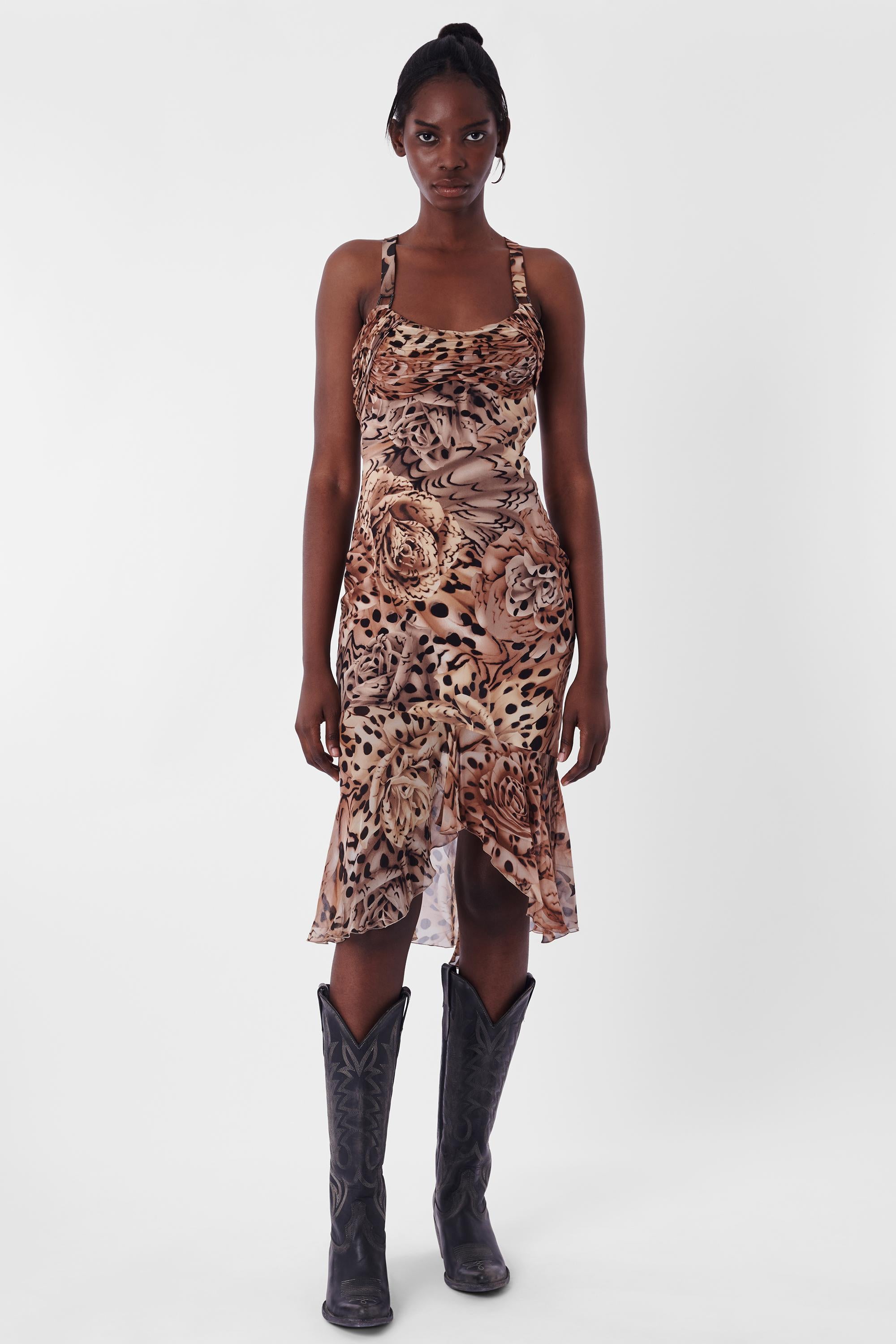 Versace F/W 2003 Leopard Cross Back Dress In Good Condition For Sale In London, GB