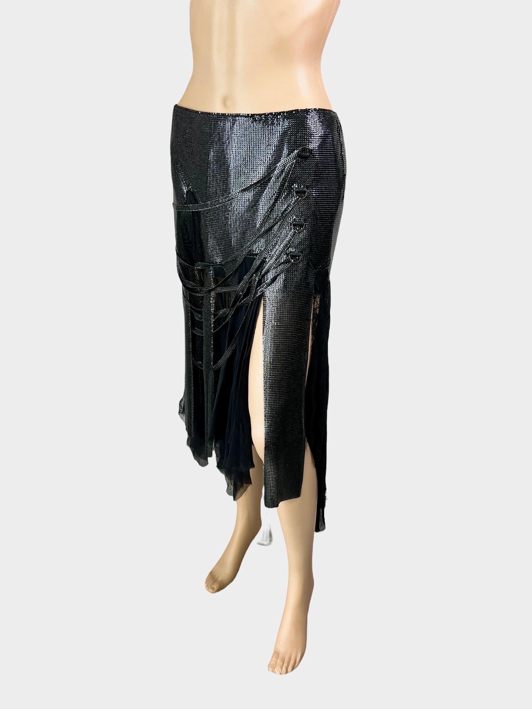 Women's Versace F/W 2003 Runway Oroton Metal Mesh Chainmail Black Asymmetric Skirt  For Sale