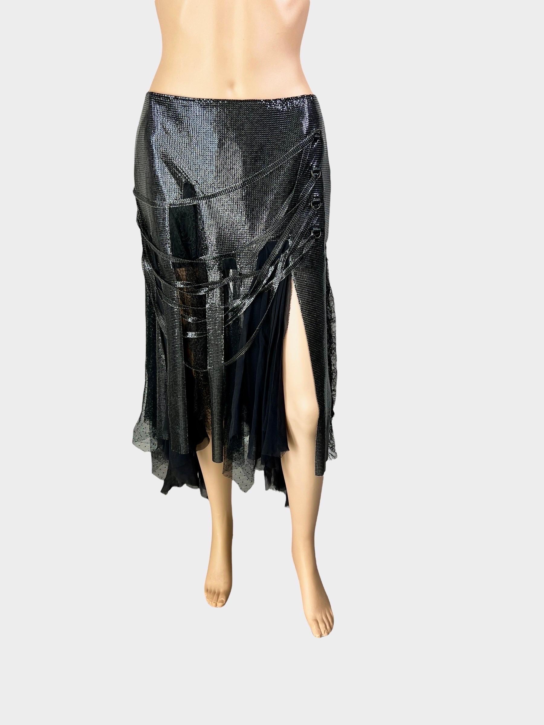 Versace F/W 2003 Runway Oroton Metal Mesh Chainmail Black Asymmetric Skirt  For Sale 1