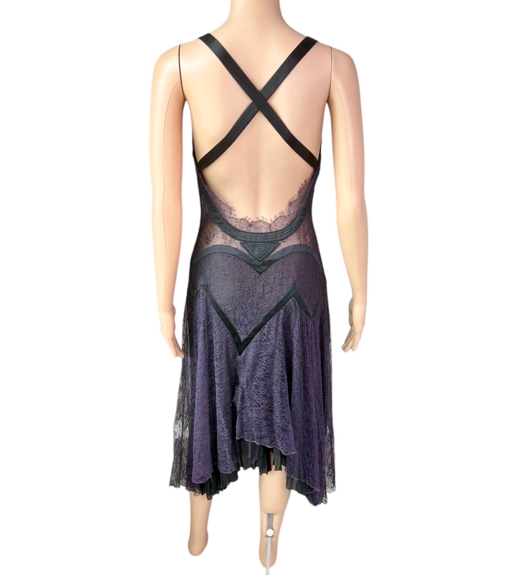 Gray Versace F/W 2003 Runway Bustier Bra Sheer Lace Open Back Dress For Sale