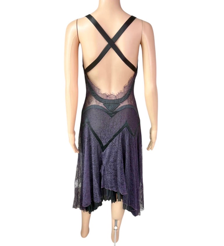Versace F/W 2003 Runway Bustier Bra Sheer Lace Open Back Dress at 1stDibs