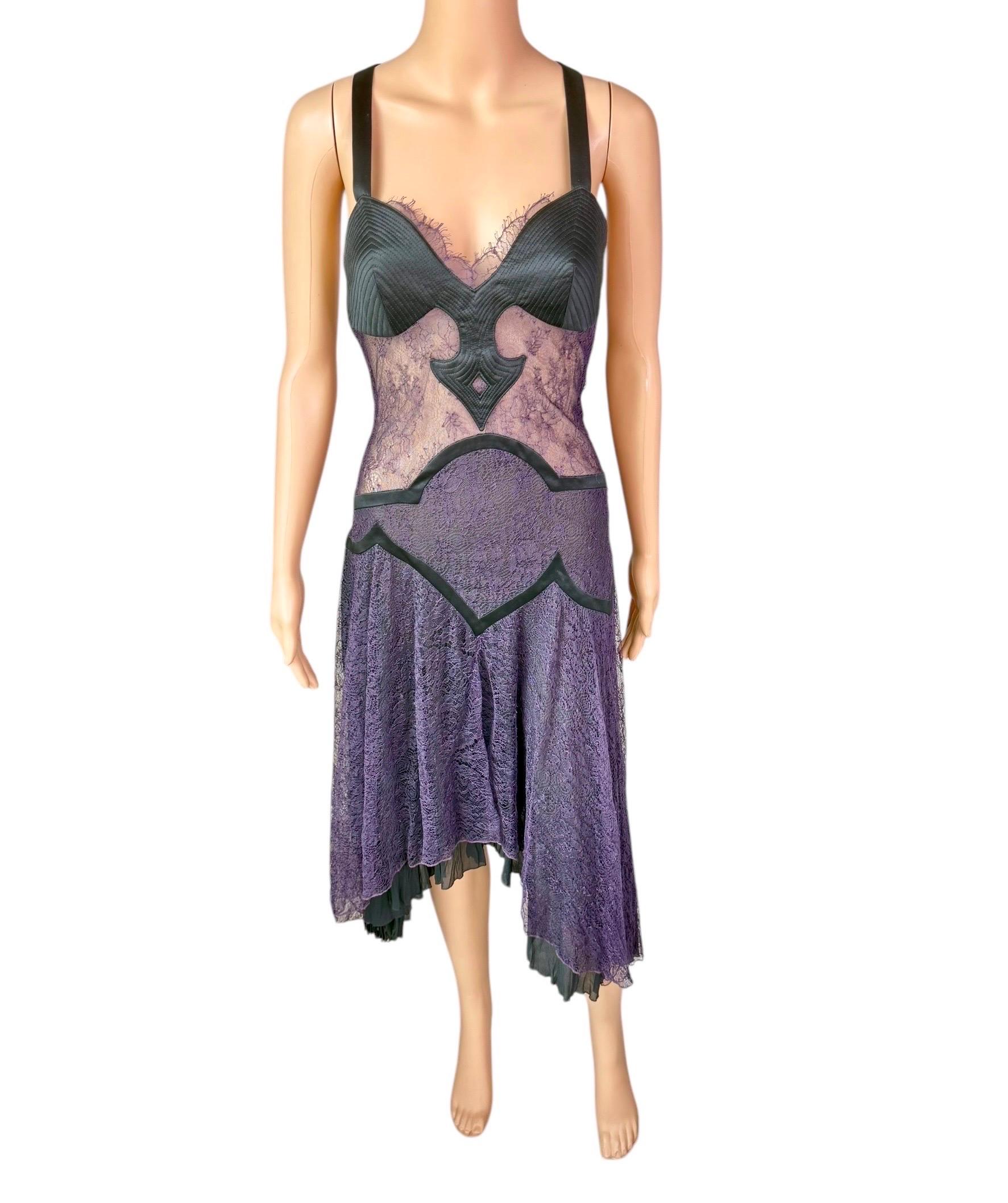 Versace F/W 2003 Runway Bustier Bra Sheer Lace Open Back Dress In Good Condition For Sale In Naples, FL