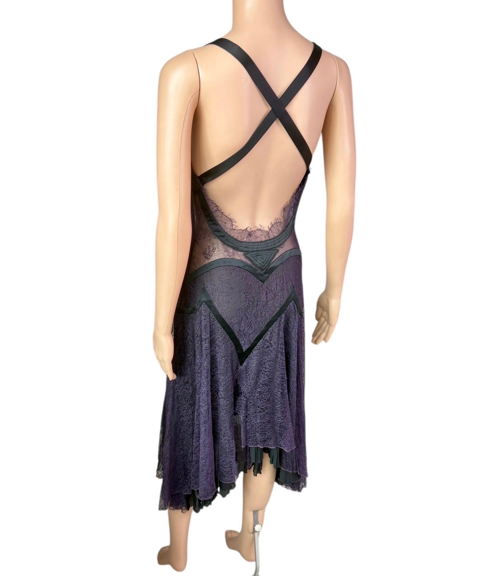 Women's Versace F/W 2003 Runway Bustier Bra Sheer Lace Open Back Dress For Sale