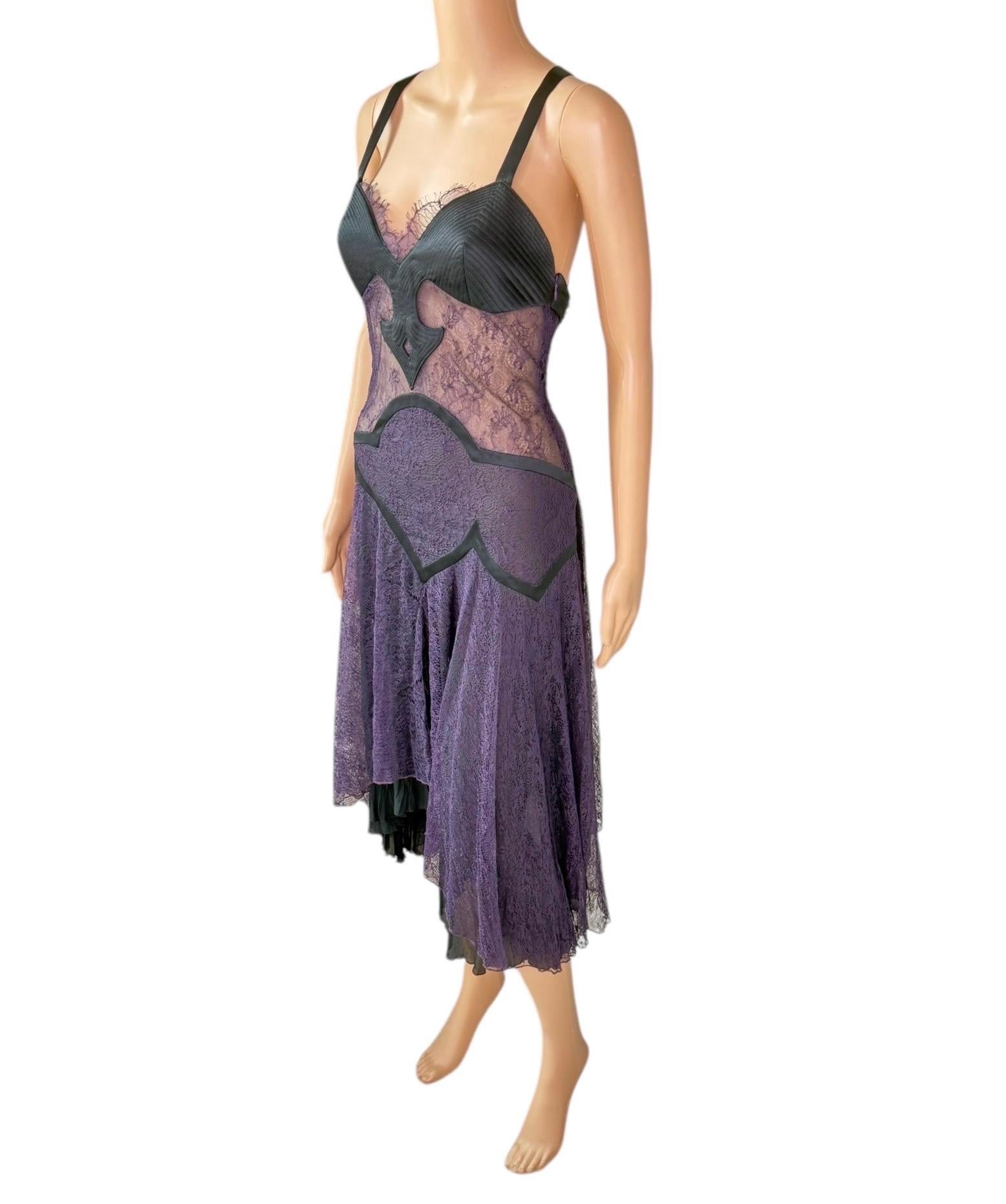 Versace F/W 2003 Runway Bustier Bra Sheer Lace Open Back Dress For Sale 1