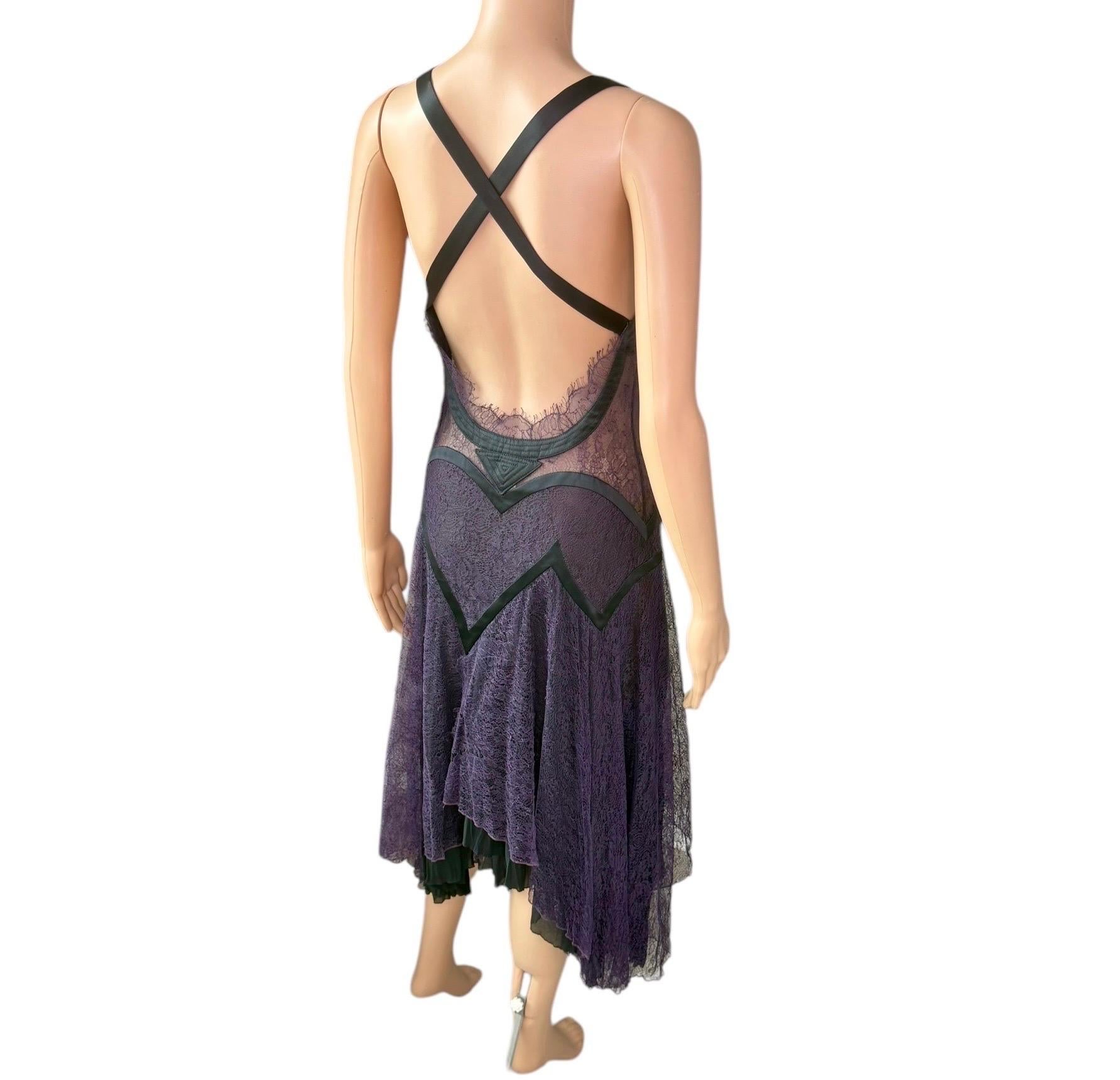 Versace F/W 2003 Runway Bustier Bra Sheer Lace Open Back Dress For Sale 3