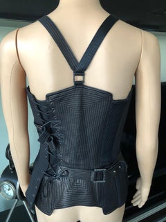 Versace F/W 2003 Runway Leather Bondage Black Corset Top